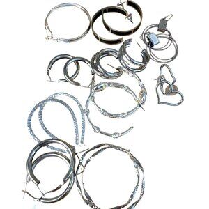 Hoop Earring Lot Silver Tone - 10 pairs Casual, Streetwear, Business, Work, Date